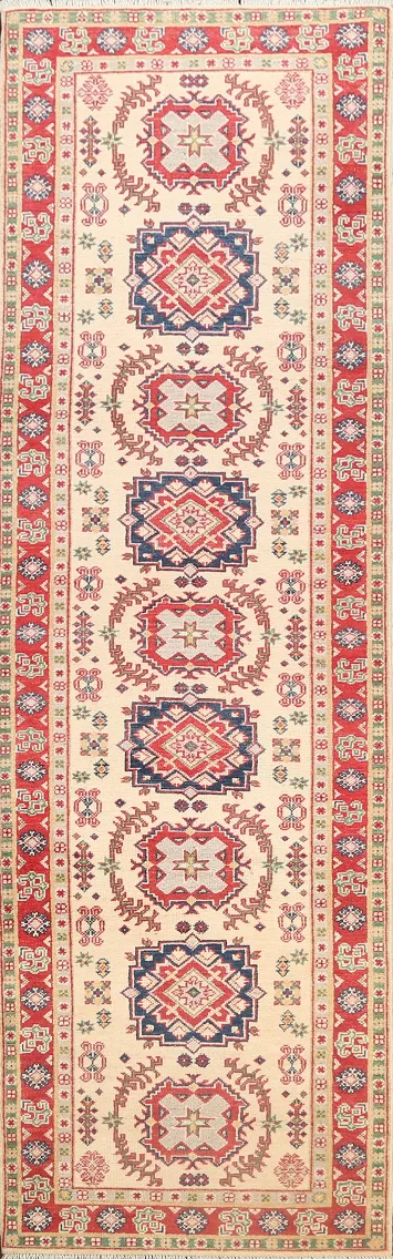 Geometric Kazak Oriental Runner Rug 3x10