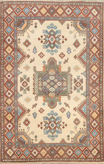 Geometric Kazak Oriental Area Rug 4x6