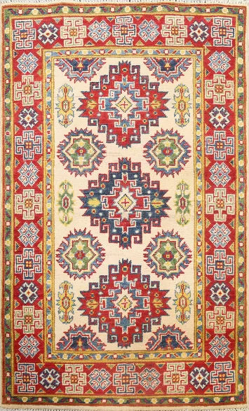 Geometric Kazak Oriental Area Rug 3x4
