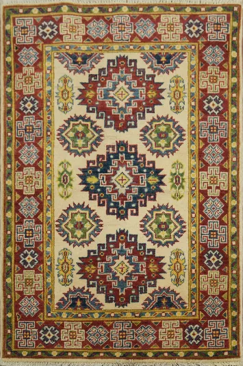 Geometric Kazak Oriental Area Rug 3x4