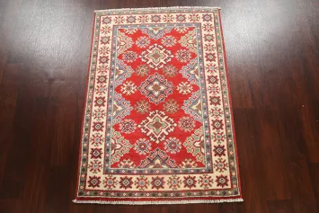 Geometric Red Kazak Oriental Area Rug 3x4