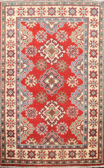 Geometric Red Kazak Oriental Area Rug 3x4