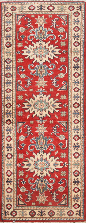 Geometric Red Kazak Oriental Runner Rug 2x6