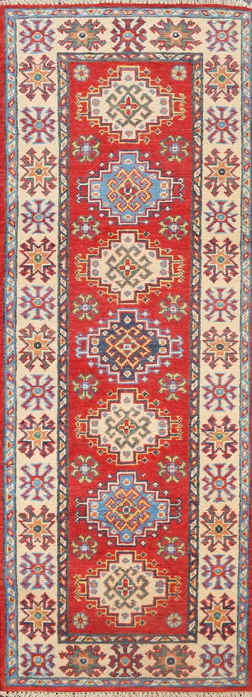 Geometric Kazak Oriental Runner Rug 2x6