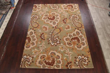 Elegant Floral Paisley Green Rug for Sophisticated Interiors 8x11