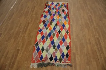 Dynamic Diamond Patchwork Moroccan Nomad Runner Rug with a Rainbow Palette 4x9