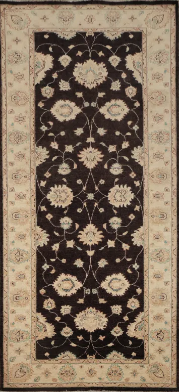 Intricate Floral Patterns in Elegant Dark Brown Rug for Sale 4x10
