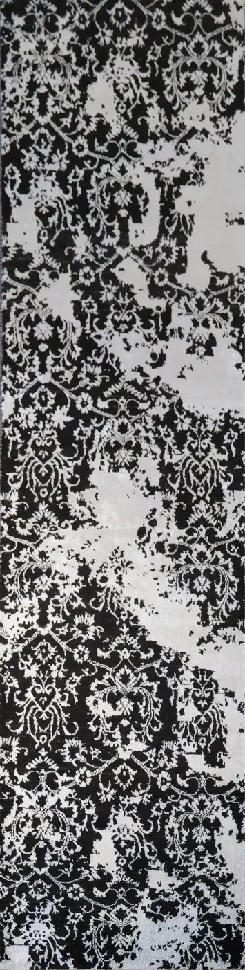 Contemporary Black and Silver Grey Runner Rug for Hallways 3x11 ft