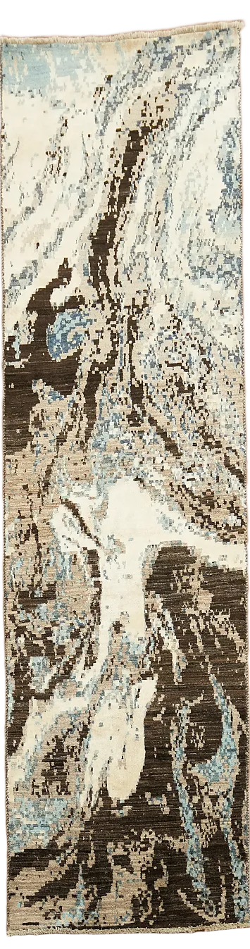 Vegetable Dye Modern Abstract Oriental Runner Rug 3x10