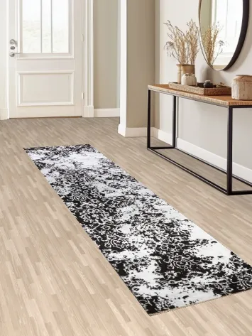 Black/ Silver Distressed Abstract Oriental Runner Rug 3x10