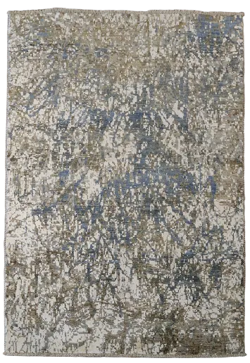 Artistry in Textiles: Abstract Blue and Beige Modern Rug 4'x6'