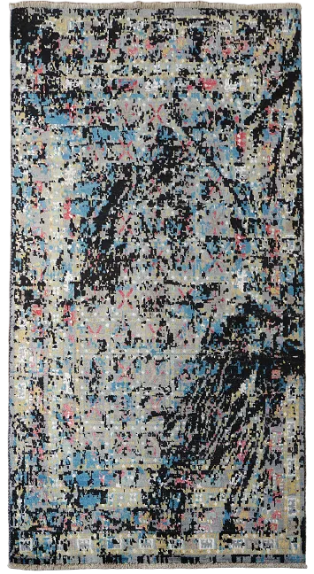 Contemporary Vibrant Rug Featuring Black and Blue Design 4'x6'