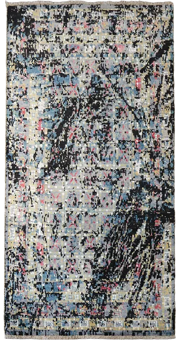 Contemporary Blue Pink and Black Abstract Patterned Area Rug 4'x6'