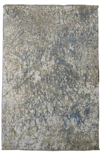 Elegant Abstract Modern Rug with Subtle Blue and Gold Patterns 4'x6'