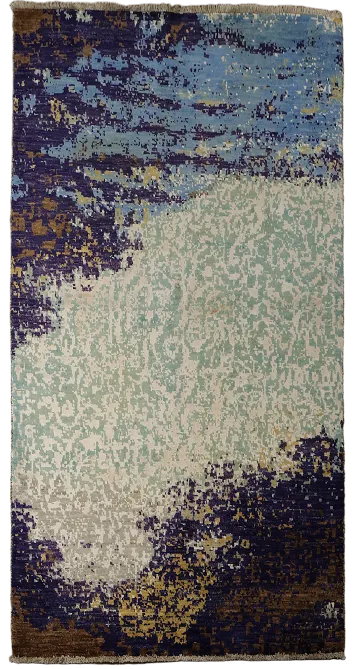 Modern Art-Inspired Rug in Subtle Blue and Gray Tones 4x6 ft