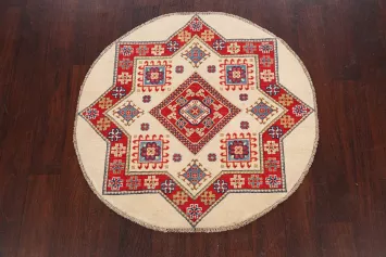 Vegetable Dye Round Kazak Oriental Area Rug 3x3
