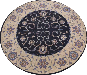 Chic Blue and Cream Floral Round Rug for Modern Home Decor 6x6 ft