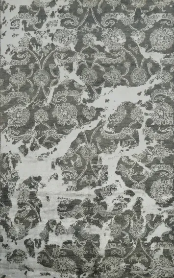 Sophisticated Grey Rug with Unique Floral Abstract Design 6x10