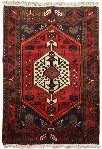 Captivating Tribal Red Persian Rug with Intricate Geometric Patterns 3'x5'