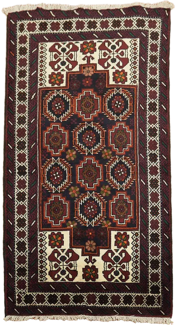 Tribal Geometric Balouch Persian Area Rug 3x6