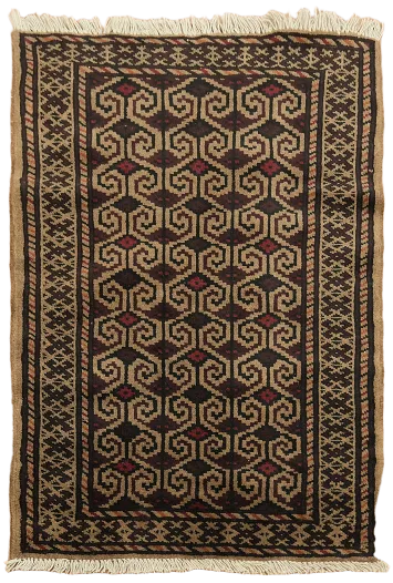 Tribal Geometric Balouch Red and Brown Wool Rug 3x4