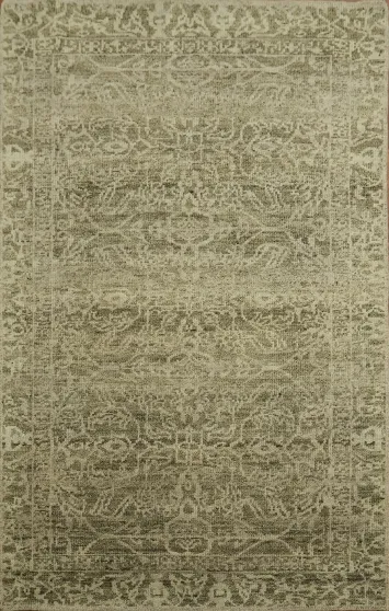 Green and Beige Oriental Rug with Classic Design Details 5X8