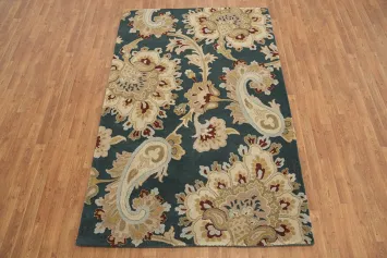 Paisley Floral Hand-Tufted Teal Color Area Rug 5x8