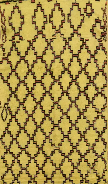 Antique Moroccan Contemporary Style Yellow Rug with Abstract Shapes 4x7