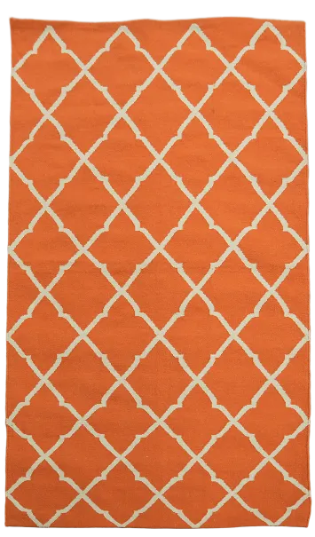 Vibrant Orange Lattice Flat-Woven Kilim Area Rug 5'x8'