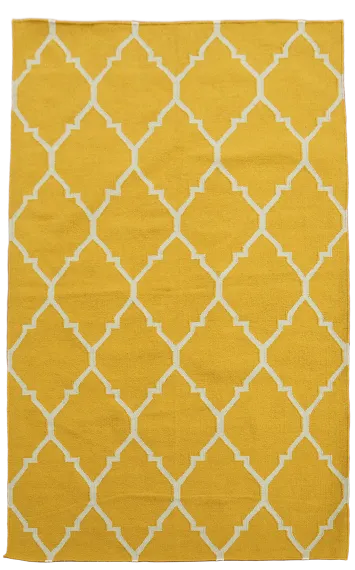 Contemporary Yellow and White Lattice Kilim Rug for Stylish Interiors 5'x8'