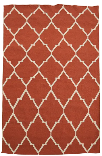 Modern Geometric Red Kilim Dhurrie Rug with Stylish White Lattice Pattern 5'x8'
