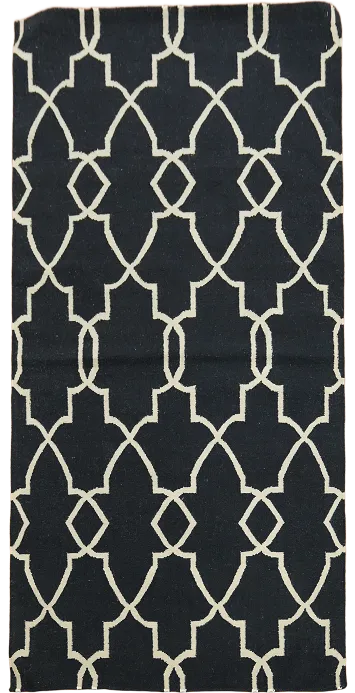 Contemporary Navy and White Kilim Chic Rug, Minimalist Look 5'x8'