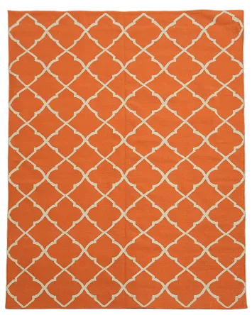 Orange and White Geometric Trellis Kilim Rug for Modern Spaces 8x10 ft
