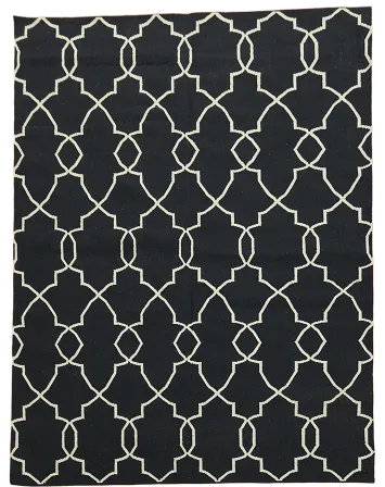 Black and White Modern Kilim Trellis Flat-Woven Rug 8x10 ft