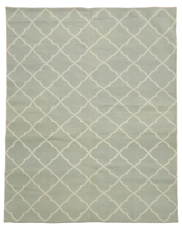 Grey and White Modern Kilim Trellis Flat-Woven Rug 8x10 ft