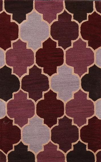 Sophisticated  Tufted Trellis Rug in Plush Burgundy Shades 3x5