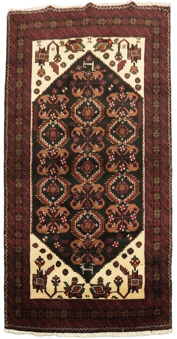 Tribal Geometric Balouch Persian Wool Rug 3'x6'