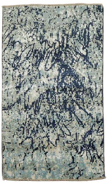 Abstract Expressionist Style Rug in Soothing Blue Hues 3x5