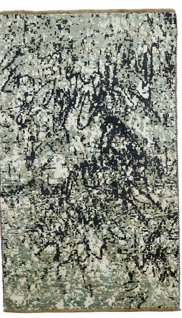 Green and Navy Abstract Rug for a Modern Artistic Home Decor 3'x5'