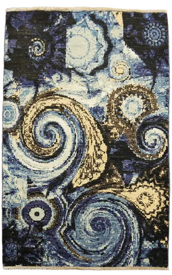 100% Vegetable Dye Abstract Oriental Area Rug 3x5