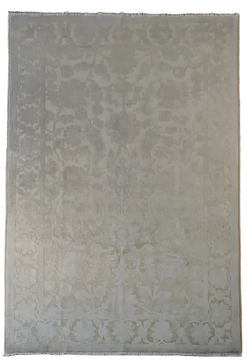 Vegetable Dye Carved Beige Oushak Chobi Oriental Wool Area Rug 6x9