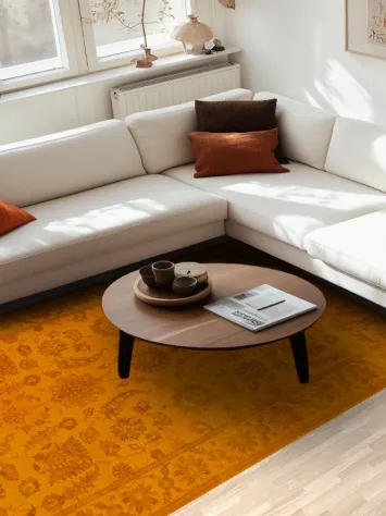 Vegetable Dye Carved Yellow Oushak Chobi Oriental Area Rug 6x9