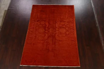 Vegetable Dye Carved Orange Oushak Chobi Oriental Area Rug 6x9