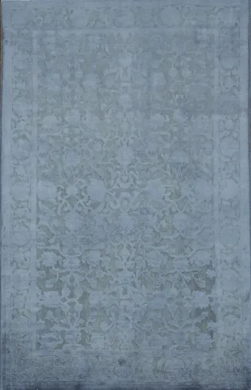 Distressed Look Silver Gray Hand-Knotted Area Rug 5x8