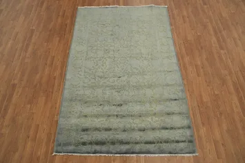 Muted Elegance: Subtle Green and Gray Floral Patterned Rug 5x8