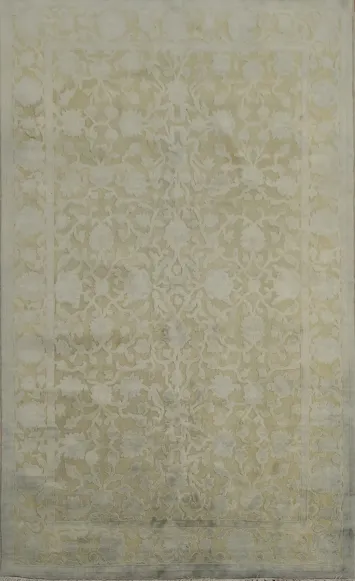 Green/Gray Carved Beige Oushak Chobi Area Rug 5x8