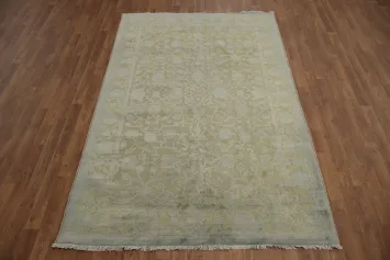 Green/Gray Carved Beige Oushak Chobi Area Rug 5x8