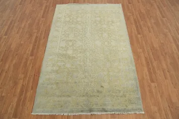Green/Gray Carved Traditional Floral Wool and Silk Area Rug 5x8