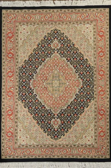 Vegetable Dye Geometric Tabriz Mahi Oriental Wool Rug 4x6