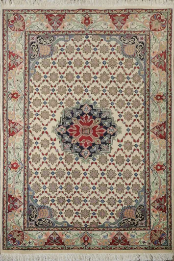 Vegetable Dye Geometric Tabriz Oriental Wool Rug 4x6